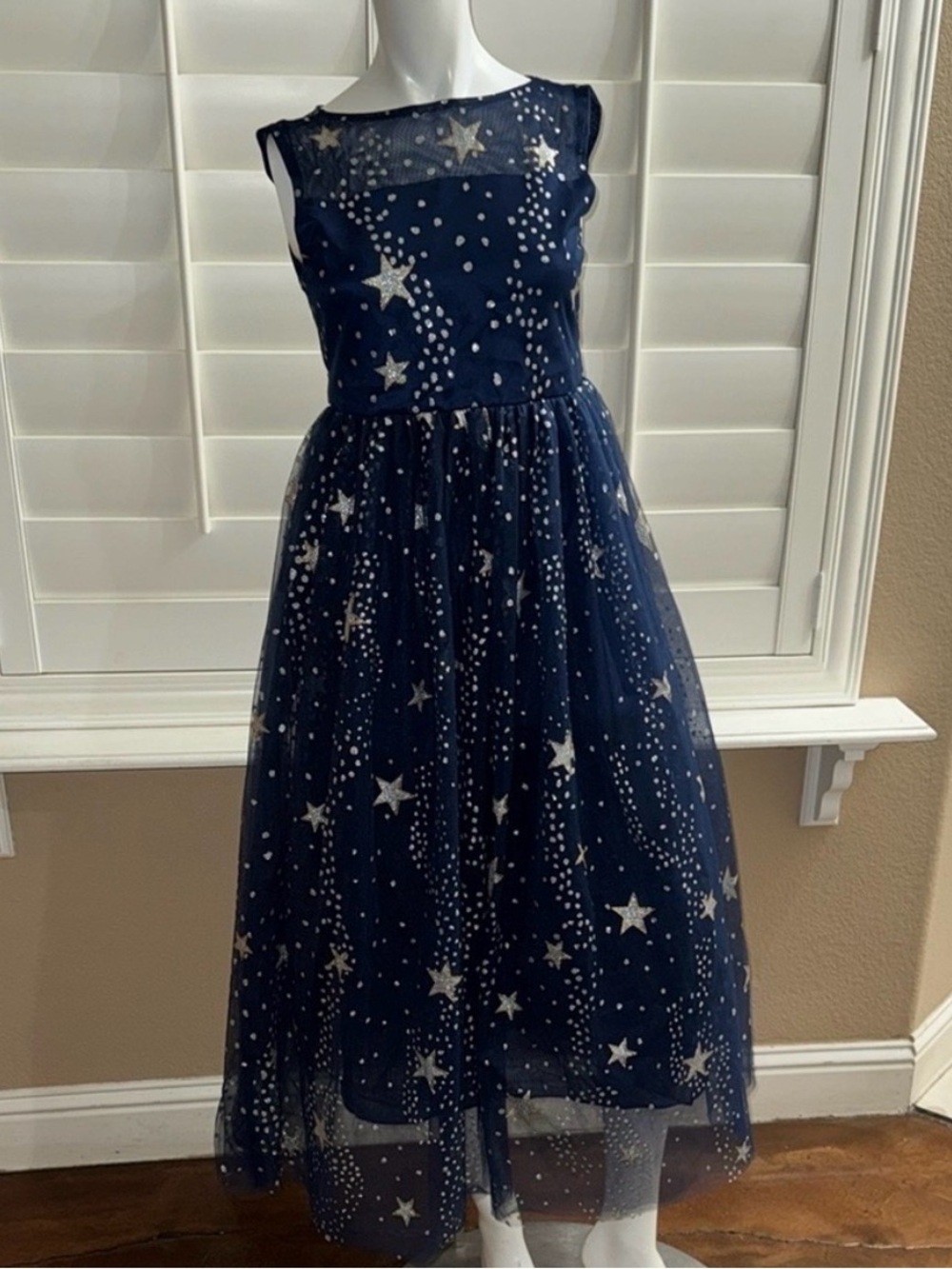 Navy Star-Print Tulle Party Dress for Girls